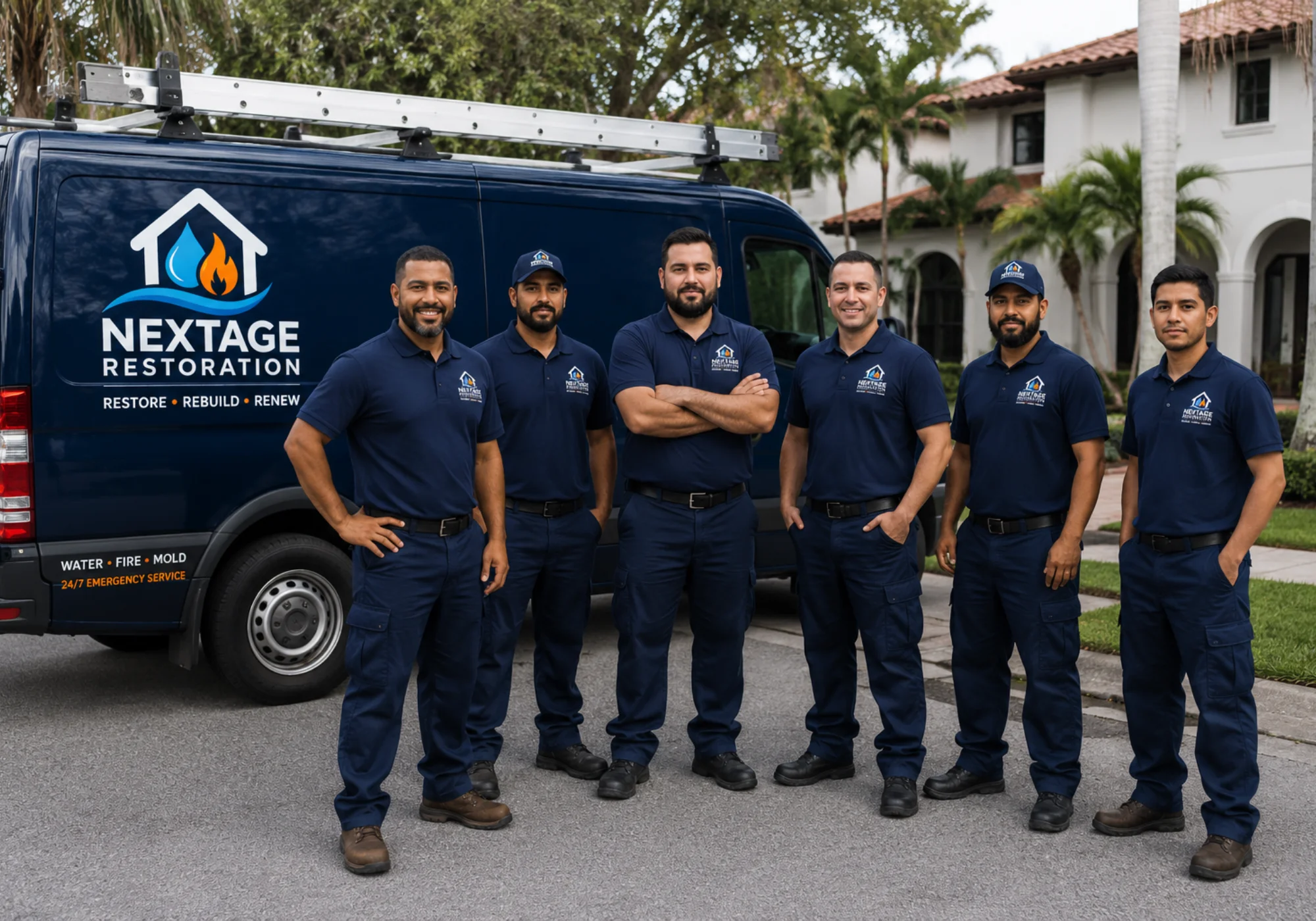 Nextage Restoration team members working together at a residential property